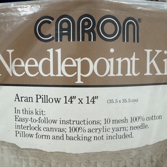 Sealed Packages Set Of 2 Aran Pillow Kit 14x14 Caron Needlepoint Kit 4692 VNT - Picture 3 of 5